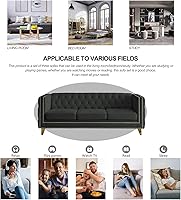 Vista 4 de Modern 3 Seater Couch Black Velvet Sofa Upholstered Button Tufted Nailhead Trim, Square Arm Loveseat Sofa, Sturdy Golden Metal Legs, 80.5'' Couch