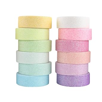 12 Rolls Glitter Washi Tape Set 15mm Macaron Cute Colored Masking Tape, Sparkle Decorative Tape for DIY, Art, Scrapbook Tape, Decor & Crafts