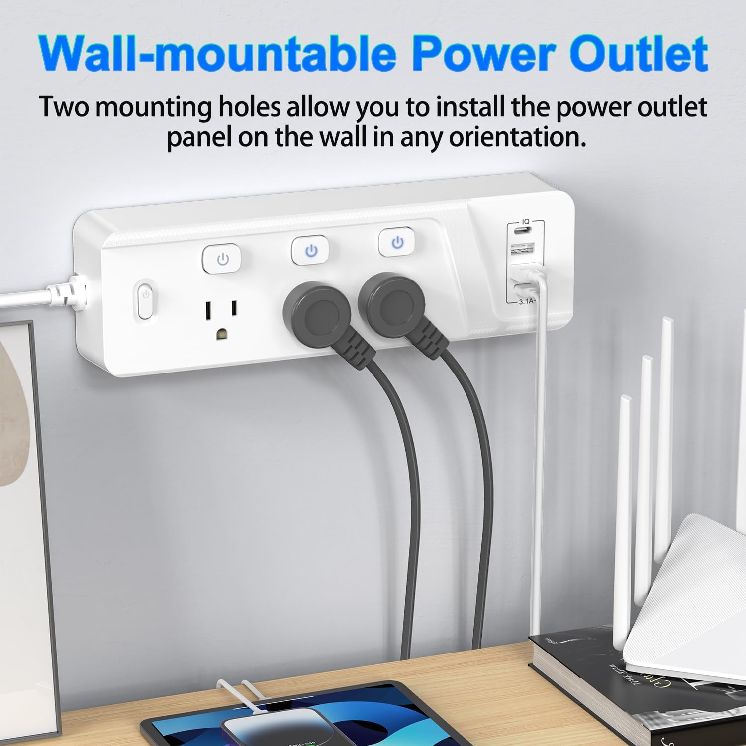HITRENDS 6-Outlet Power Strip with 4 USB Ports (2 USB-C), 6 Ft Extension Cord, Individual Switches, 1250W/10A Desk Power Strip with Overload Protection for Home Office, Dorm, Bedroom, White