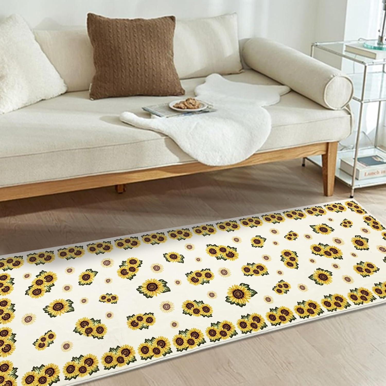Amazon.com: USTIDE Sunflower Long Runner Rug for Bedside, Rustic Fluffy ...