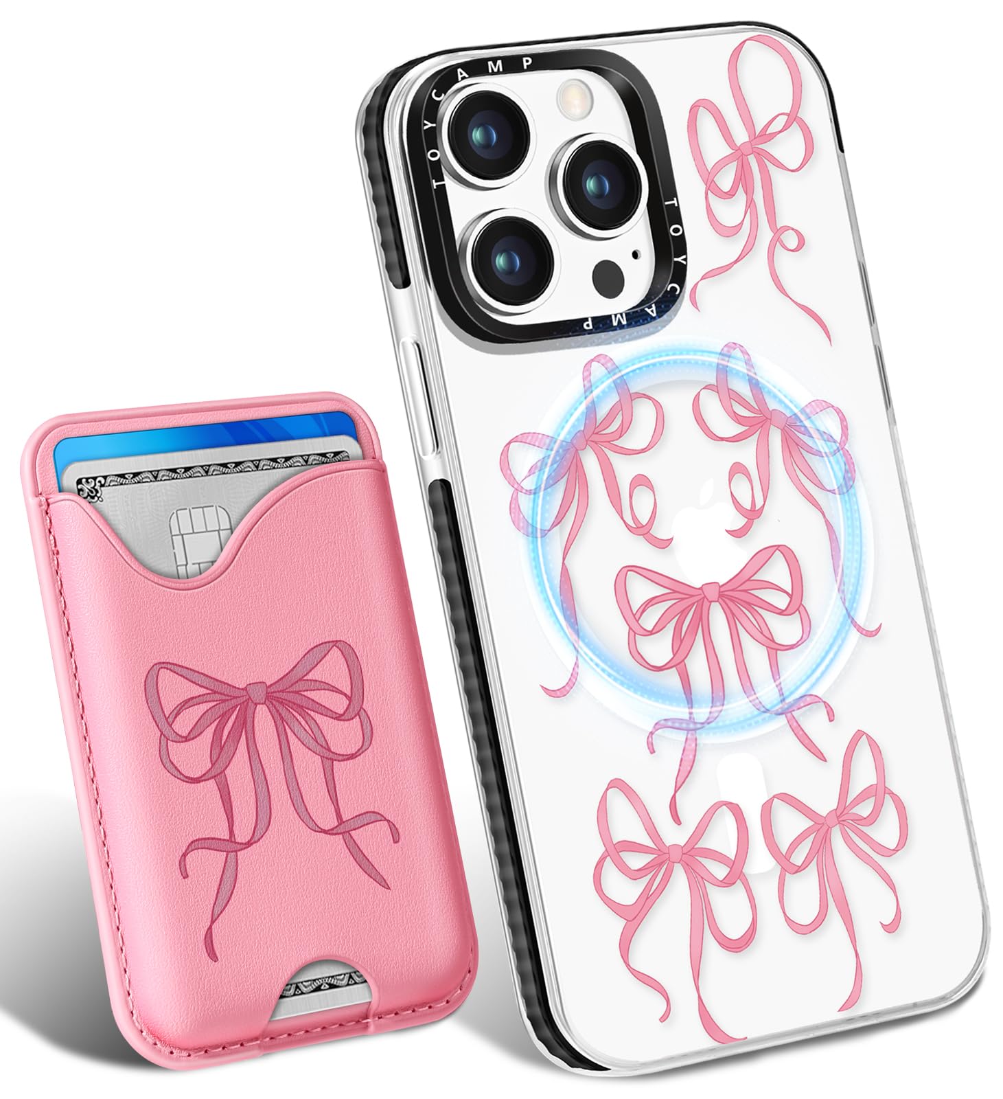Toycamp for iPhone 14 Pro Max Case - Compatible with Magsafe Credit Card Holder Wallet Magnetic Cute Women Teen Girls Kawaii Girly Unique Bow Design