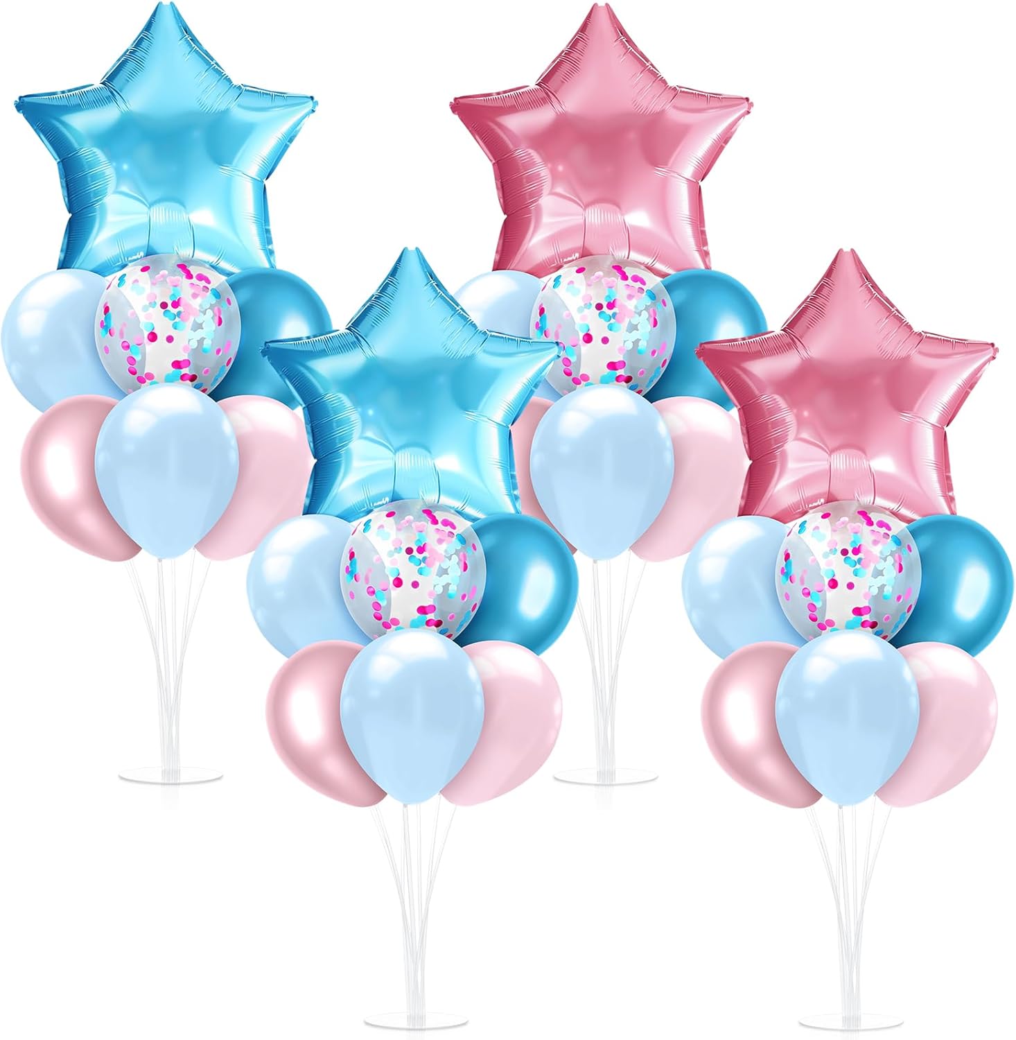 Lunmon 4 Set 4th of July Balloon Stand Kit for Table with Base Centerpieces Red Blue and White Balloons Holder for Memorial Day Patriotic Anniversary American Independence Party Decorations