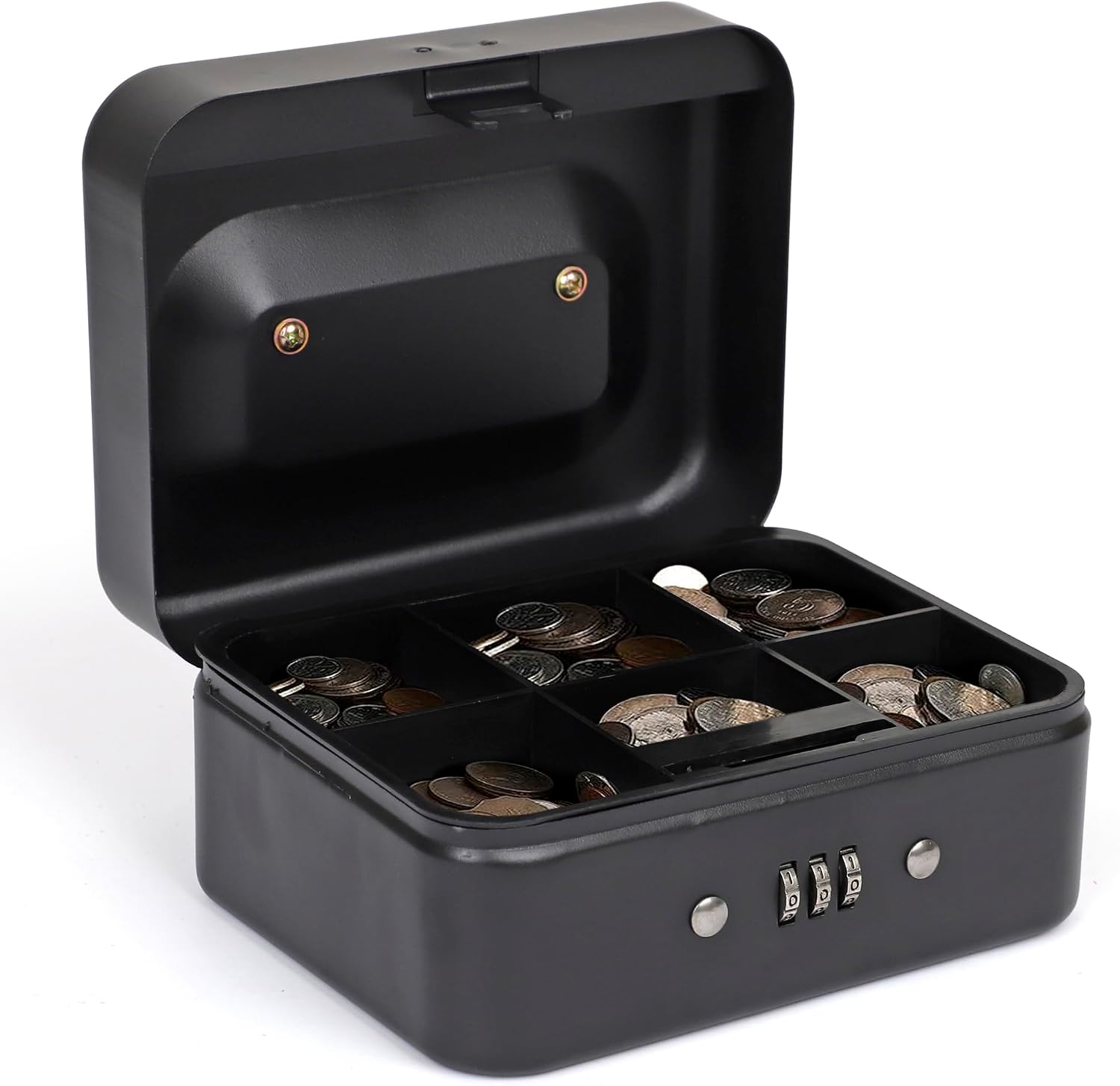 Darice Cash Lock Box - Medium Money Cash Box With Money Tray and Lock - Safety Box Money Holder - Organizer for Bills, Coins - Convenient Handle (4.75" x 6" x 3" Black)