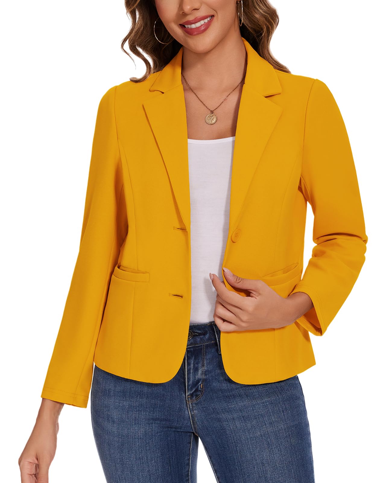 mintlimit Womens Casual Blazer Suit Pockets Button Long Sleeve Suits Jackets Notched Lapel Classic Workwear Front Lined Blazers-picture-17