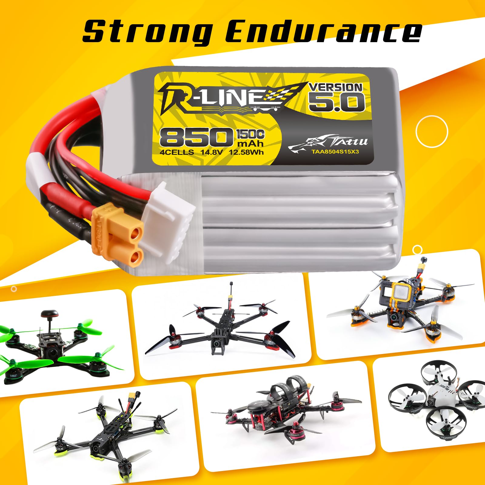 TATTU 4S Lipo akumulator 850 mAh 14,8 V 150C XT30 do dronów FPV 3-5 cali