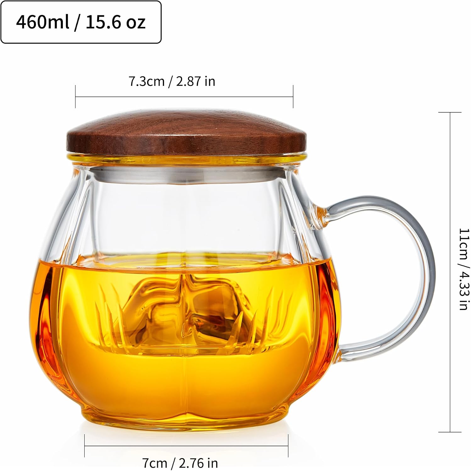 Unbreakable Glass Tea Cup with Infuser and Lid - 15.6oz Tea Mug for Loose Leaf Tea, Infusion Mug with Glass Filter and Wood Lid
