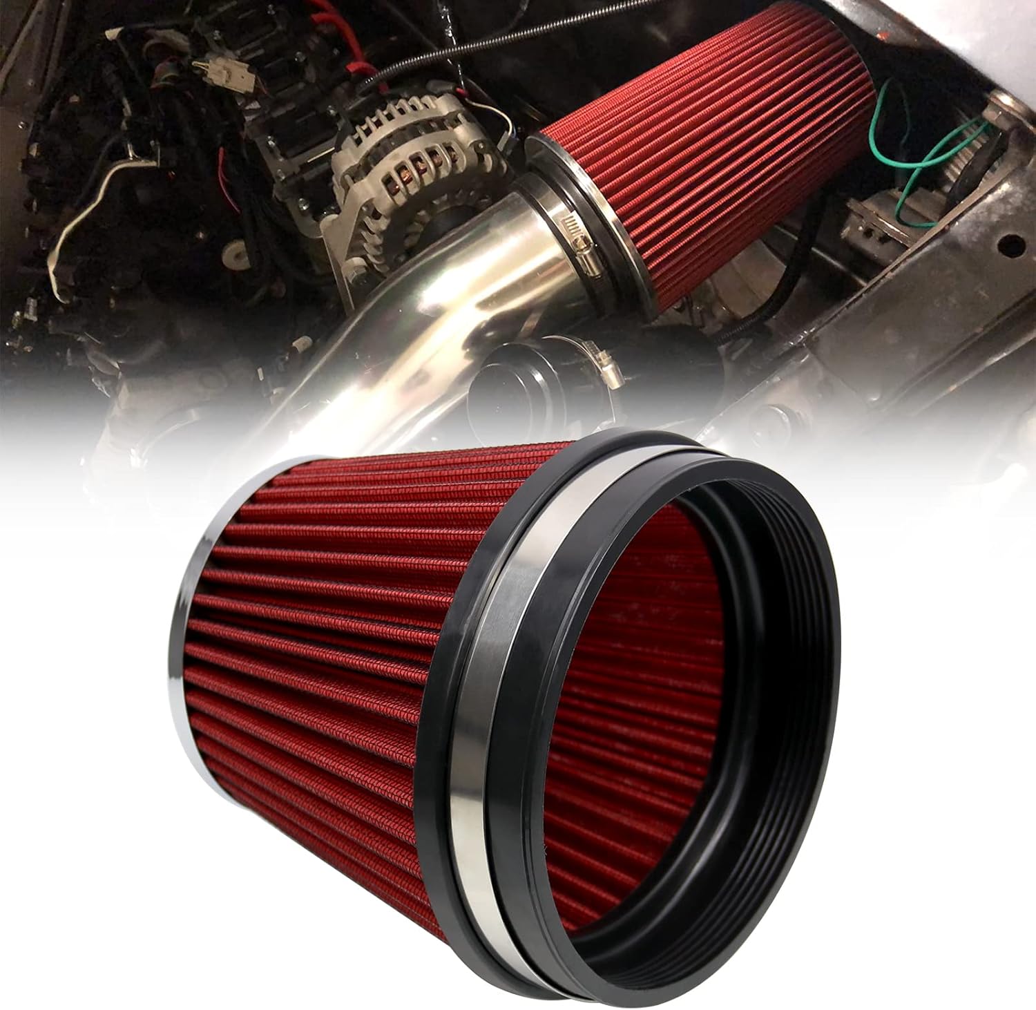 RYANSTAR RACING 152mm 6" High Flow Round Tapered Cone Closed-Top Washable Clamp-On Dry Air Filter short 155mm tall