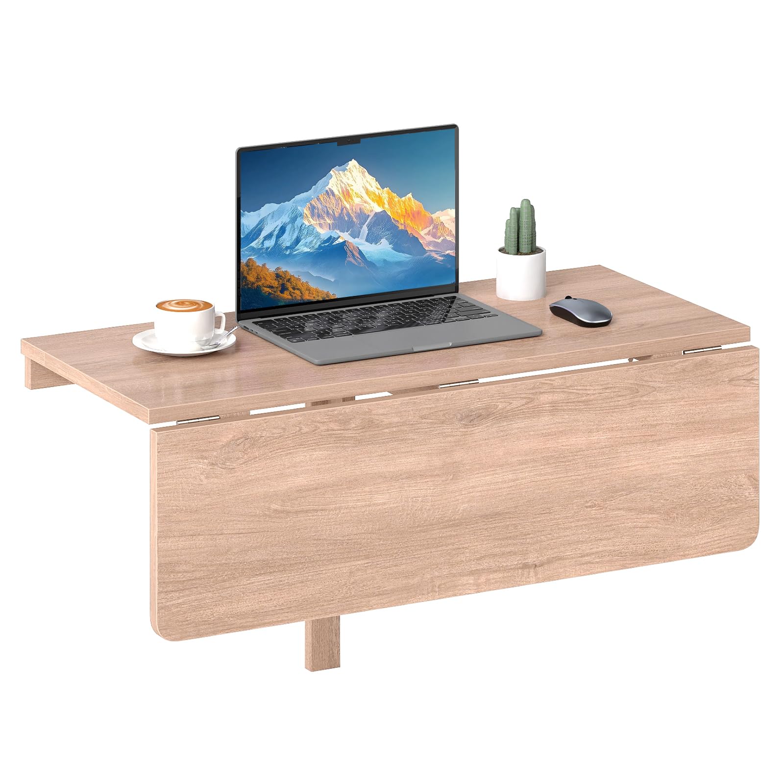 SFAREST Wall Mounted Table, Folding Multi-use Drop-Leaf Laptop Desk, Space Saving Hanging Table for Study, Bedroom and Living Room (Wood)