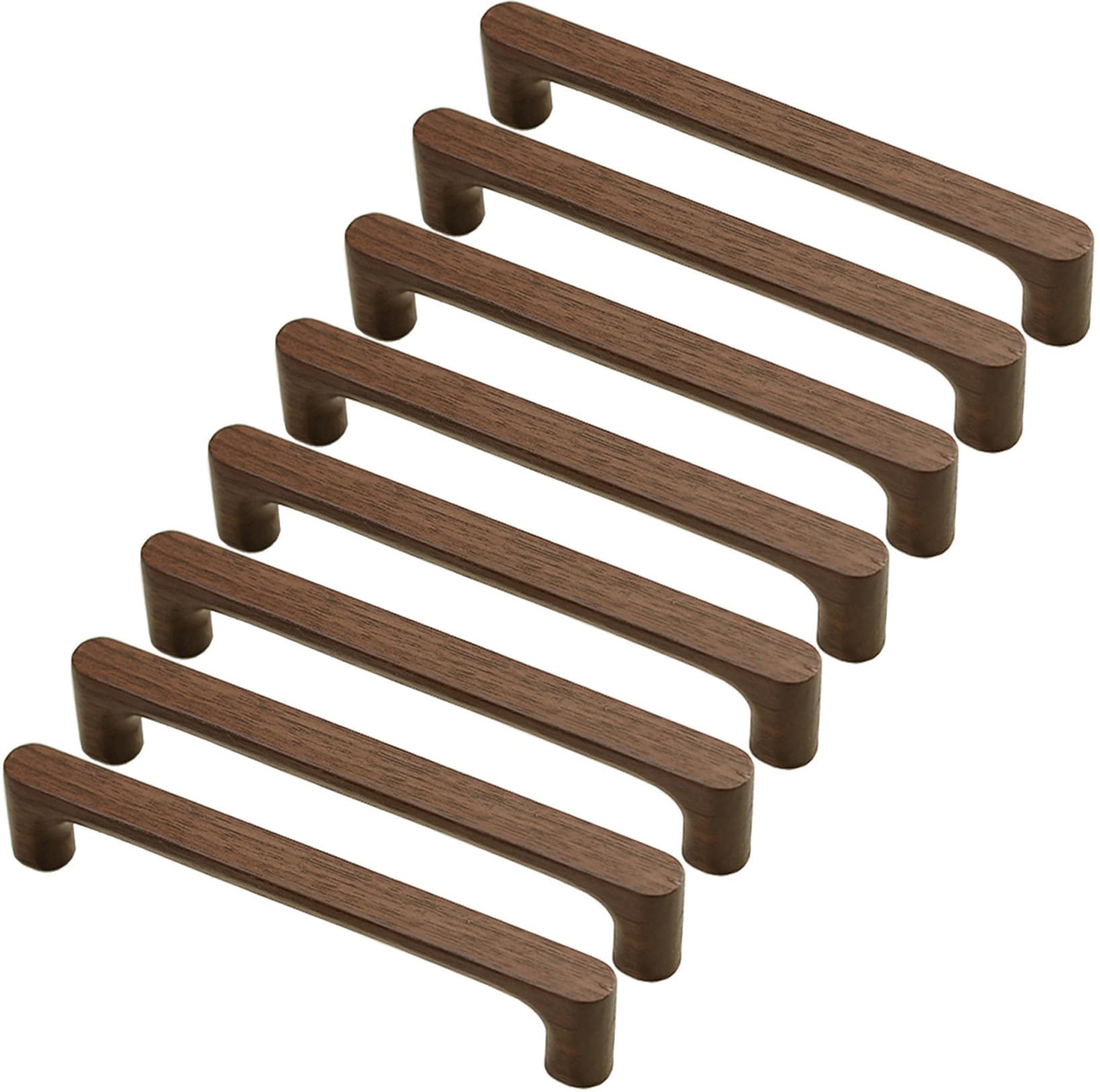 Lot de 8 poignées de meuble en bois de noyer - Distance entre les trous : 224 mm - Poignée barre pour armoire de cuisine, tiroir et commode