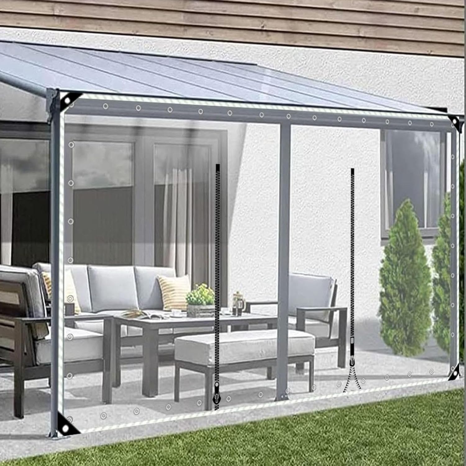 Outdoor Curtains Transparent Tarpaulin Side Panels,0.5mm PVC Waterproof Clear Tarp Curtains,Weatherproof Tarpaulin for Pergola Patio Porch Gazebo Carport,with Zipper Door,W×H-3.5×2.2m(11.5 * 7.2ft)