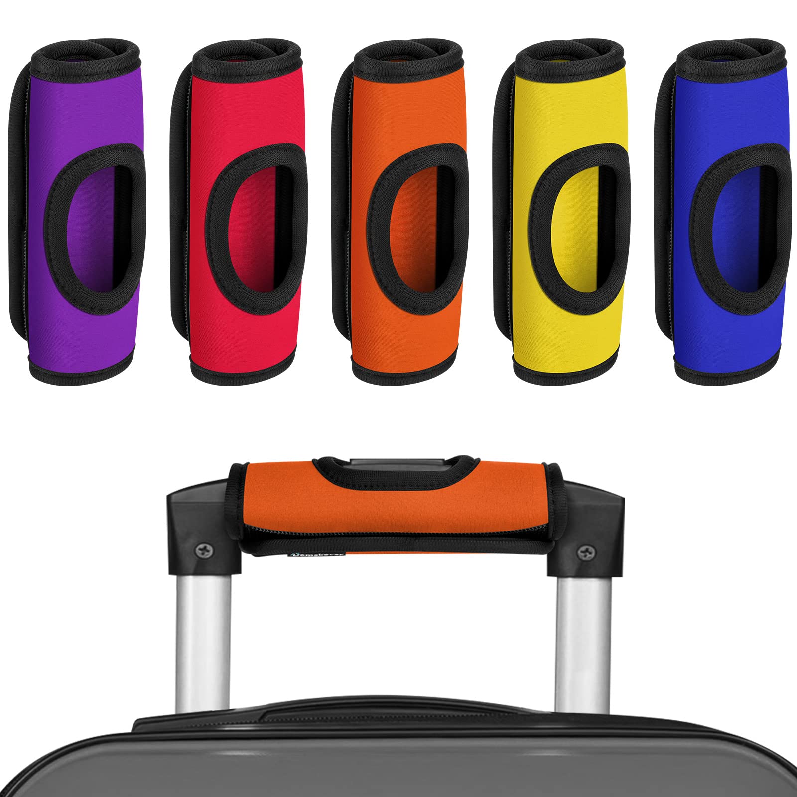 5 Pcs Neoprene Large Luggage Handle Wrap Handle Grip Luggage Tags Identifier Hollow Design for Push-Button, Bright Luggage Markers for Airport Travel