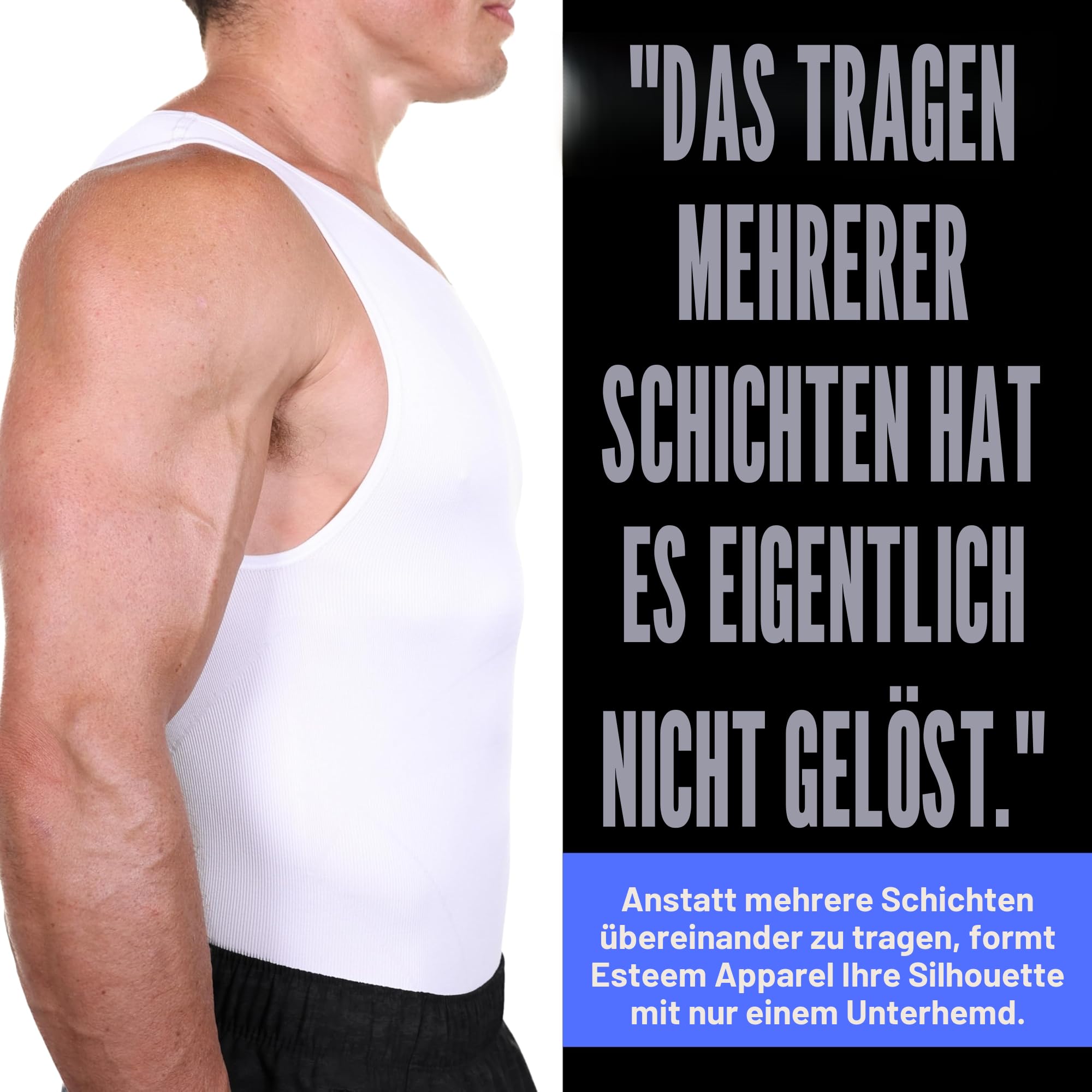 Esteem Apparel EliteSlim Kompressionsshirt für Herren, zum Verstecken von Gynäkomastie, Moobs, Bauchmuskeln, Brust, Bauch, schlankmachend, Shapewear (Weiß