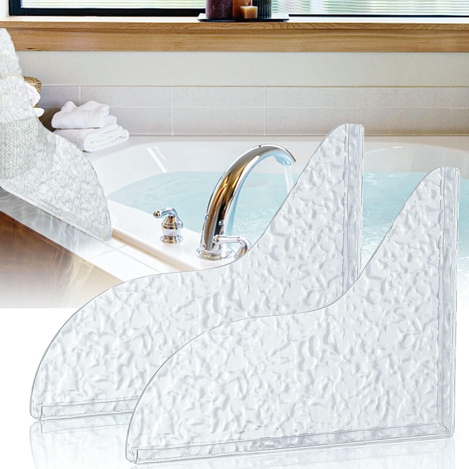 TERRIFI Acrylic Shower Splash Guards - 2PCS Water Ripple Self-Adhesive Bathtub Corner Splash Guard for Bathtub, Tub Splash Guards to Keep Water in Shower, Transparent Stone Pattern