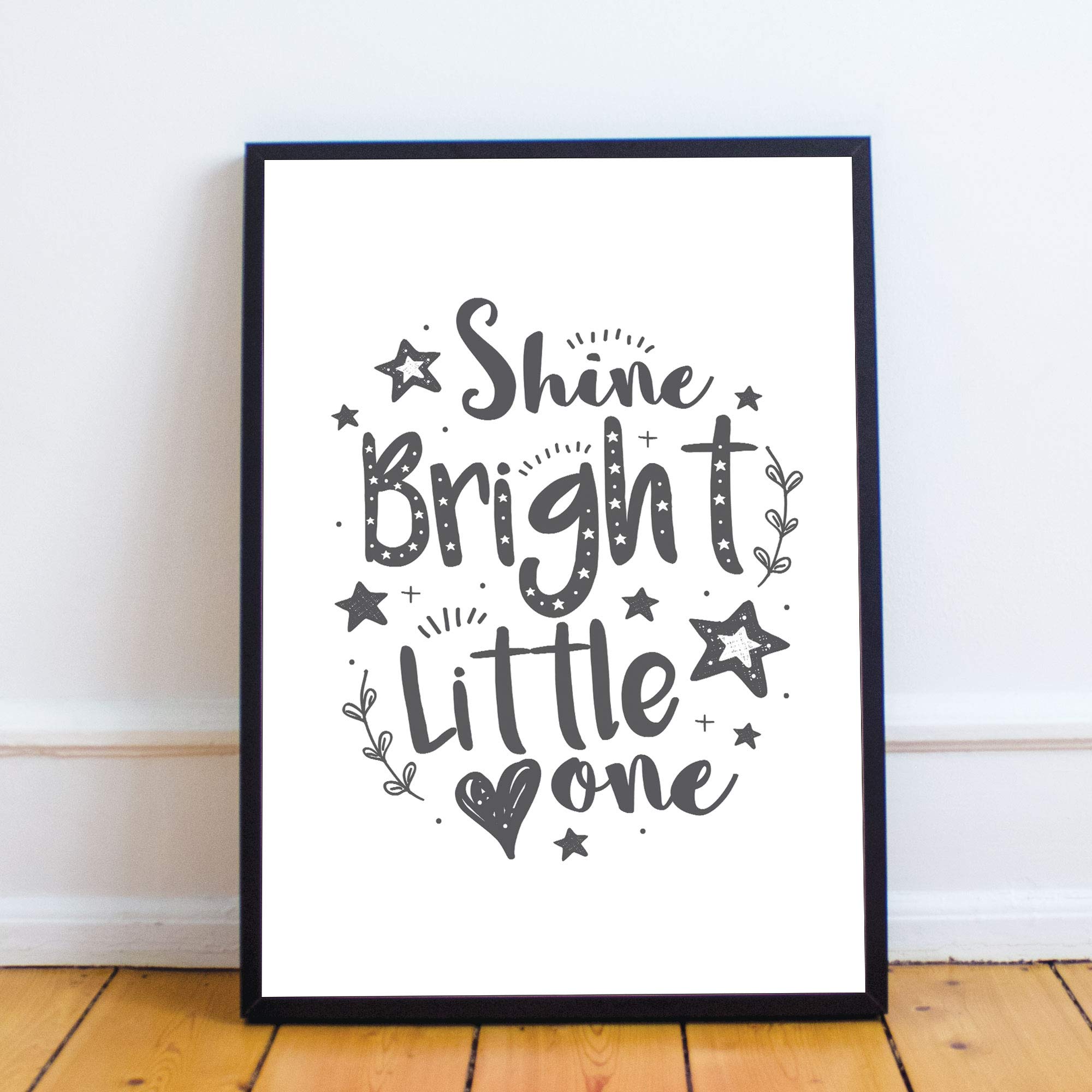 RED OCEAN Cute Boys Bedroom Print Boys Bedroom Wall Art Decor Grey Nursery Print Baby Gift Keepsake (A4 Print with Black Frame - Shine Bright White Grey)