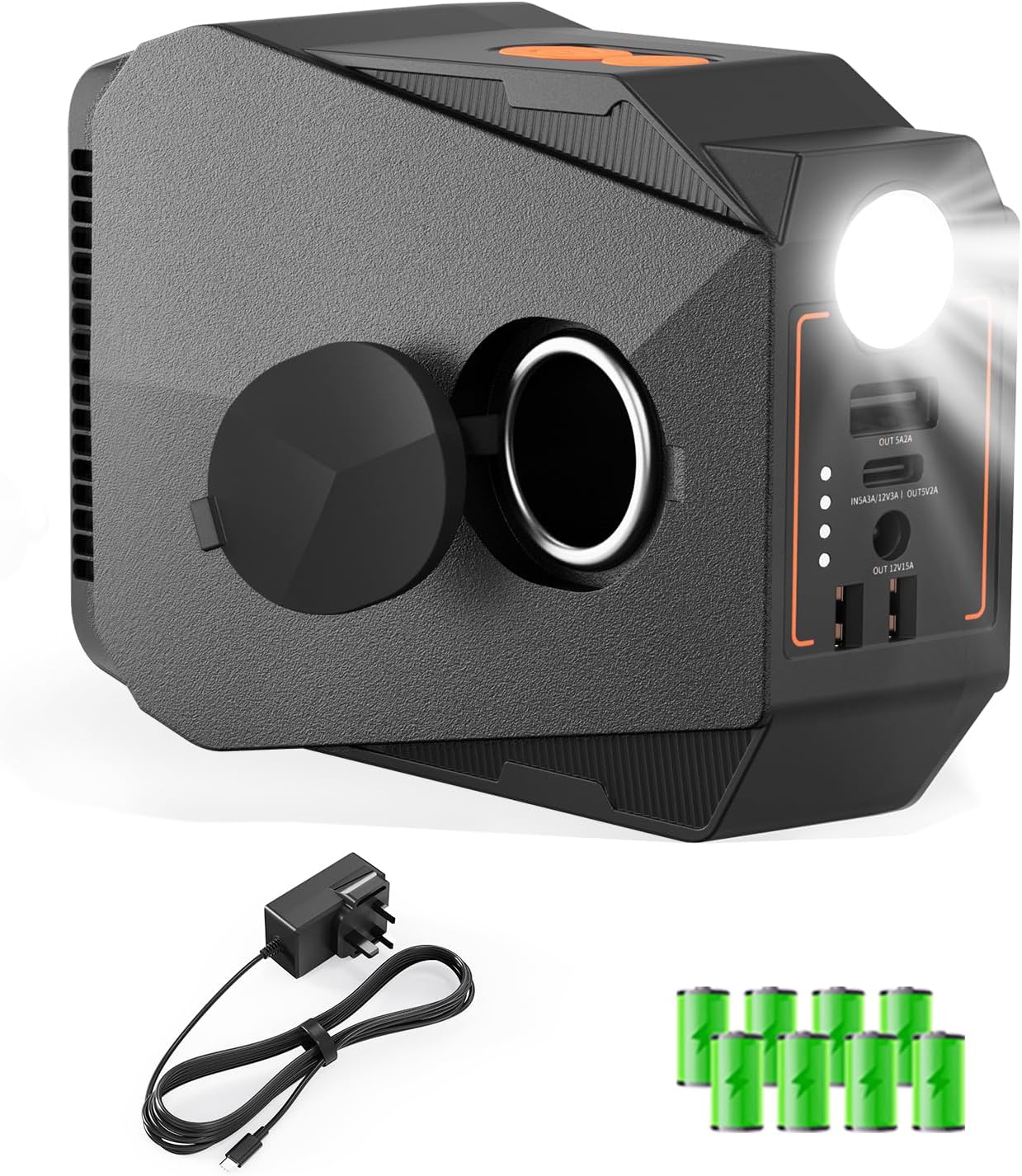 Power Bank con pompa di alimentazione elettrica – Luce LED a 3 modalità con tipo C (5 V 2 A), USB-A (5 V 2 A), CC (12 V, 12 A), accendisigari CC (12 V 12 A) per pompa paddle board o altri dispositivi