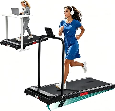 Portable Walking Pad Treadmill with Handle Bar and Incline for Home | 0.6-7.6MPH Under Desk Treadmill for Home Small, 350LBS Small Treadmills with Handles, 3.0HP Treadmills for Exercising