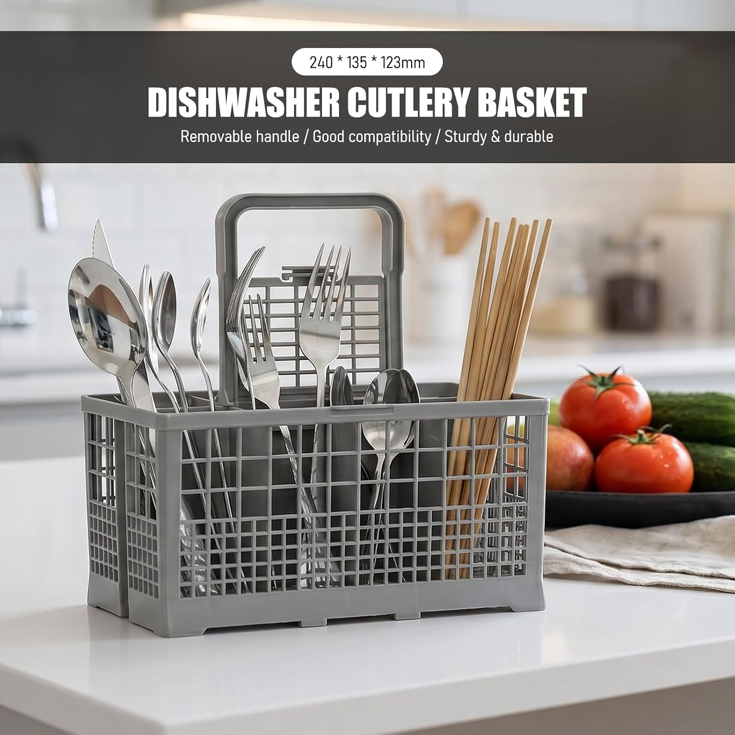 Gavigain Dishwasher Cutlery Basket, Dishwasher Silverware Cutlery Basket with 7 Compartments Universal Cutlery Basket Replacement Box for Kenmore, for Maytag, for KitchenAid, for Samsung