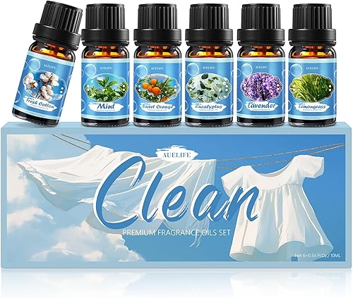 Clean - Juego de aceites esenciales para difusor y fabricación de velas, paquete de 6 aceites de aromaterapia de alta calidad, lavanda, eucalipto,