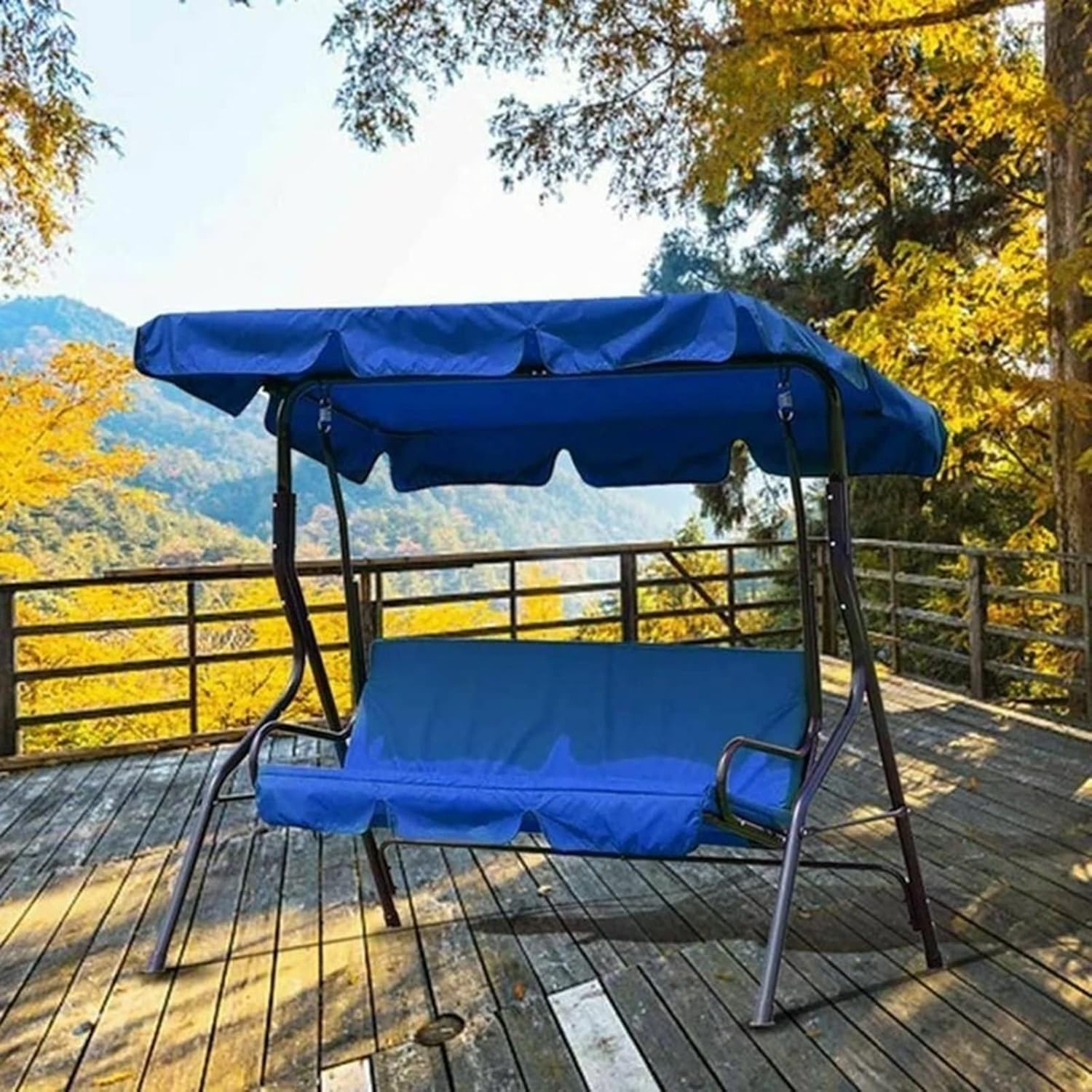 Patio Swing Canopy Cover Set, Replacement Canopy and Swing Cushion Cover 210D Waterproof Thickened Canopy Top Cover and Chair Seat Cover for Outdoor Patio Garden Swing(Blue, XXL-98x72.8x7in)