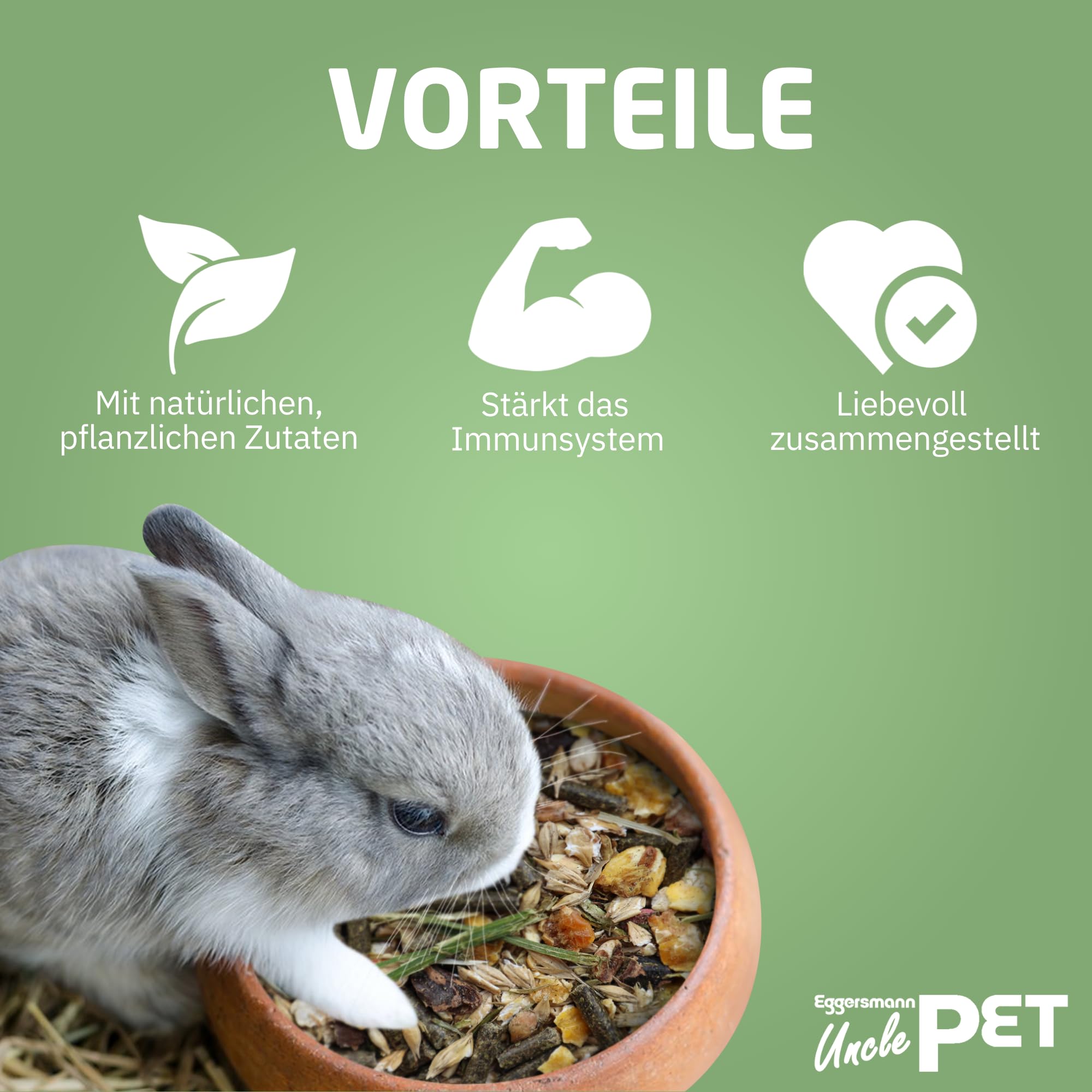 Eggersmann Uncle Pet 15 kg Kaninchenfutter - Premium Kaninchen Müsli - Kaninchen Futter mit der natürlichen Kraft aus Kräutern und Karotten - Kaninchenzubehör (15 kg Sack)