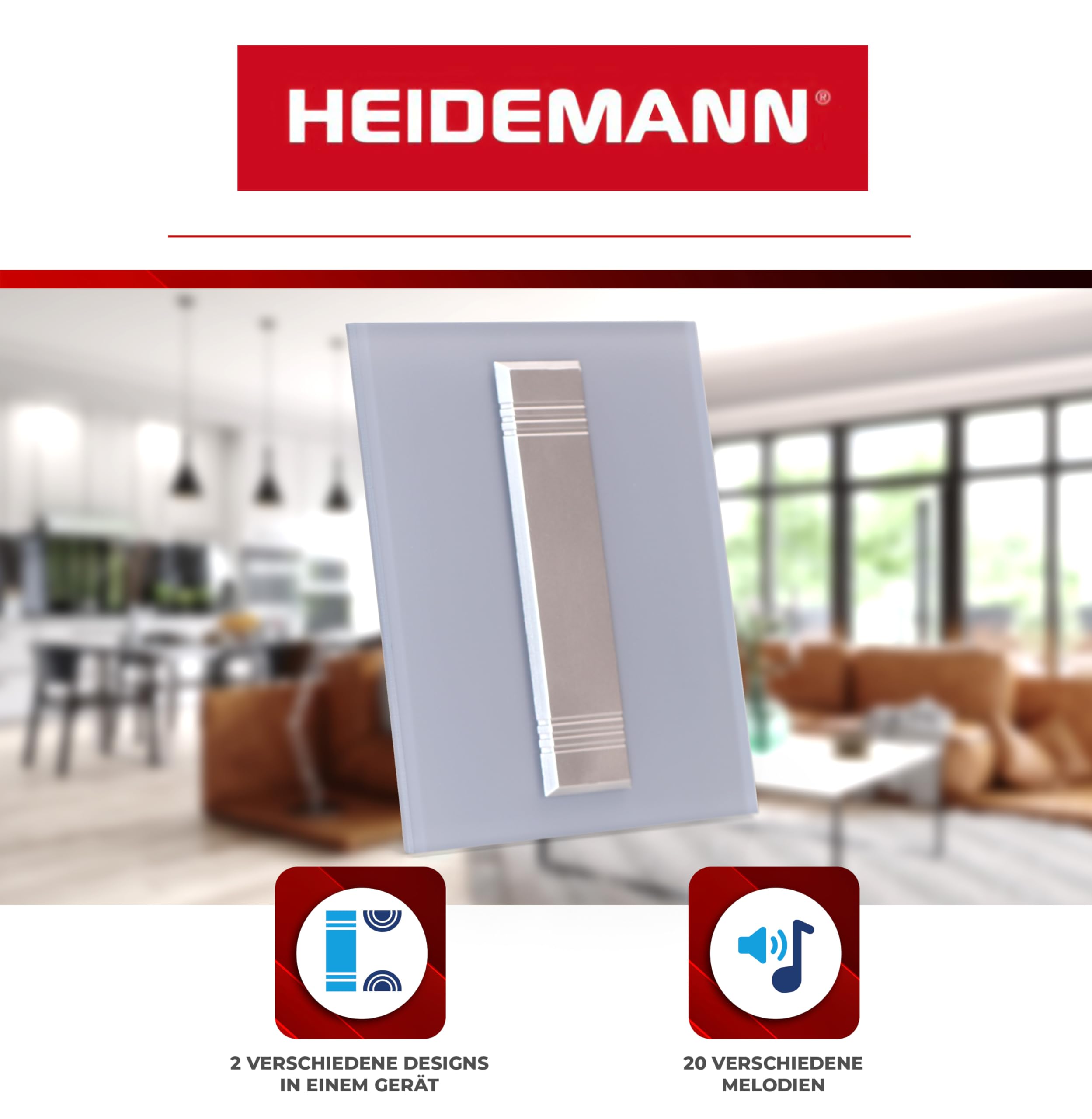 HEIDEMANN Türklingel Chorus - elektronische Haustürklingel - Mehrklanggong - rauchglas - Hausklingel