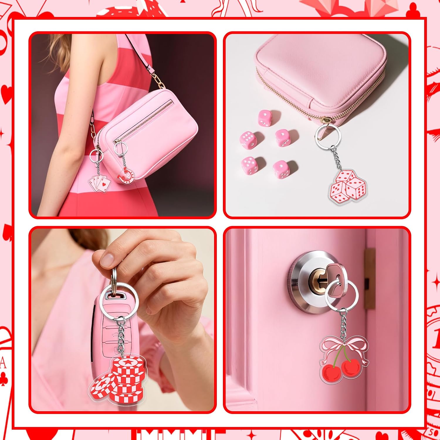 Serencatcher 12Pcs Casino Keychain Bulk, Lucky in Love Decorations Casino Party Favors Vegas Themed Acrylic Keychain for Lucky in Love Bachelorette Decorations Vegas Themed Birthday Party Favors Gifts