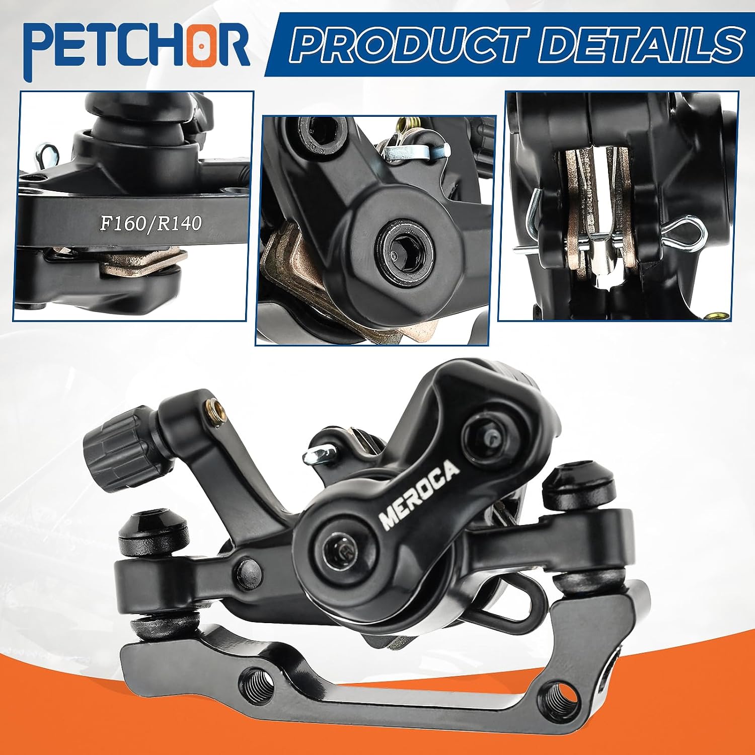 Mechanical Disc Brake Set, Front & Rear Calipers for MTB/Road Bike | Aluminum Alloy Dual Piston Design with Mounting Adapter. Includes 1 Pair: F160/R140 Front Brake, F180/R160 Rear Brake
