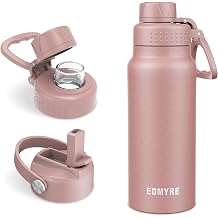 20 oz Insulated Water Bottle with Straw Lid & Twist Lid, Stainless Steel Vacuum Flask with Silicone Boot, Leakproof, Keeps Cold 24H / Hot 12H, Wide Mouth for Travel, Gym & Sports, Rose Gold