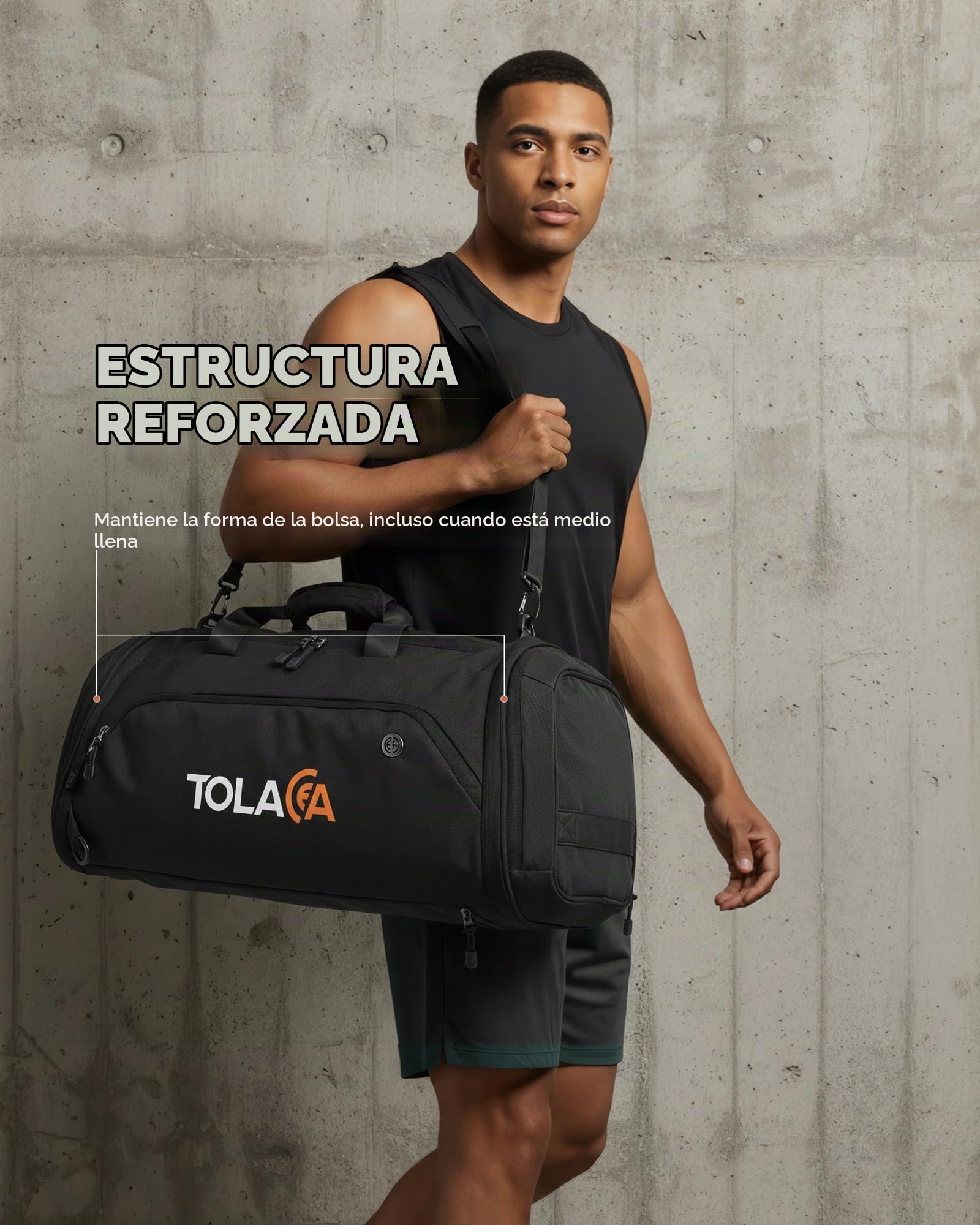 Tolaccea Bolsa de Deporte Extensible 56–70L Hombre Mujer – Bolsa de Viaje con Compartimento para Zapatos & Bolsa Húmeda, Convertible en Mochila para Gimnasio, Natación, Fútbol, Viajes (Negro)