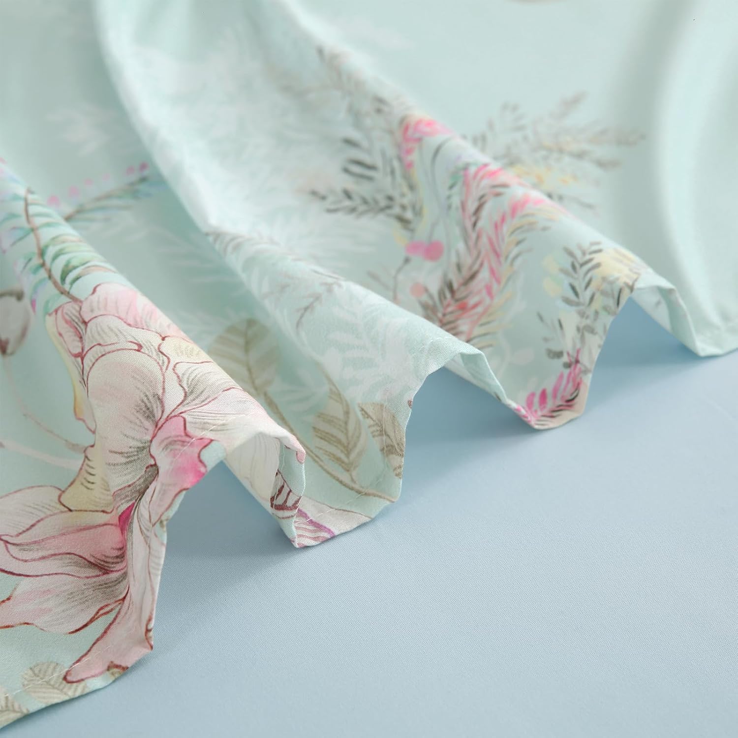 LONAVA Boho Queen Size Bed Sheet Set, 6 Piece, Deep Pocket Light Blue Fitted Sheet, Comfy & Breathable Patterned Flat Sheets, Premium Microfiber, Garden Floral Printed, Mint - Image 8