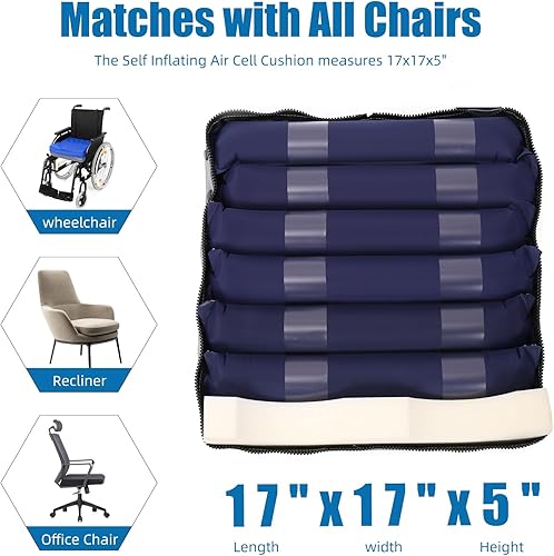 Miniatura 4 de Cojín de asiento de presión alterna para usuario de silla de ruedas, cojín de célula de aire autoinflable para alivio del dolor de presión,
