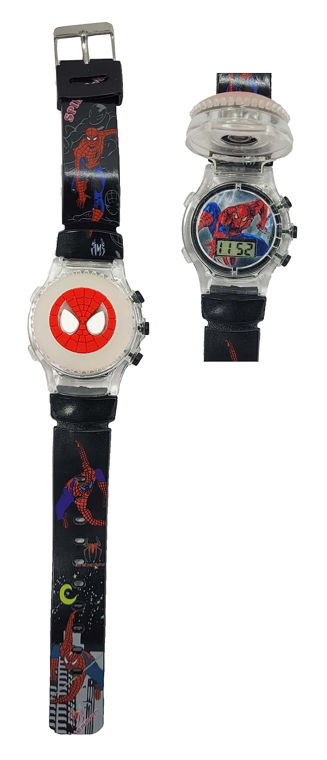 Dreamy Soft Rubber Silicone Light with Spinner Cartoon Cap Cover Digital Kids Watch Non Breakable Wrist Watch (SM/B1) - Pack of 1 Watch (Spide Black) (B0C7CRG6ZB) Amazon Price History, Amazon Price Tracker