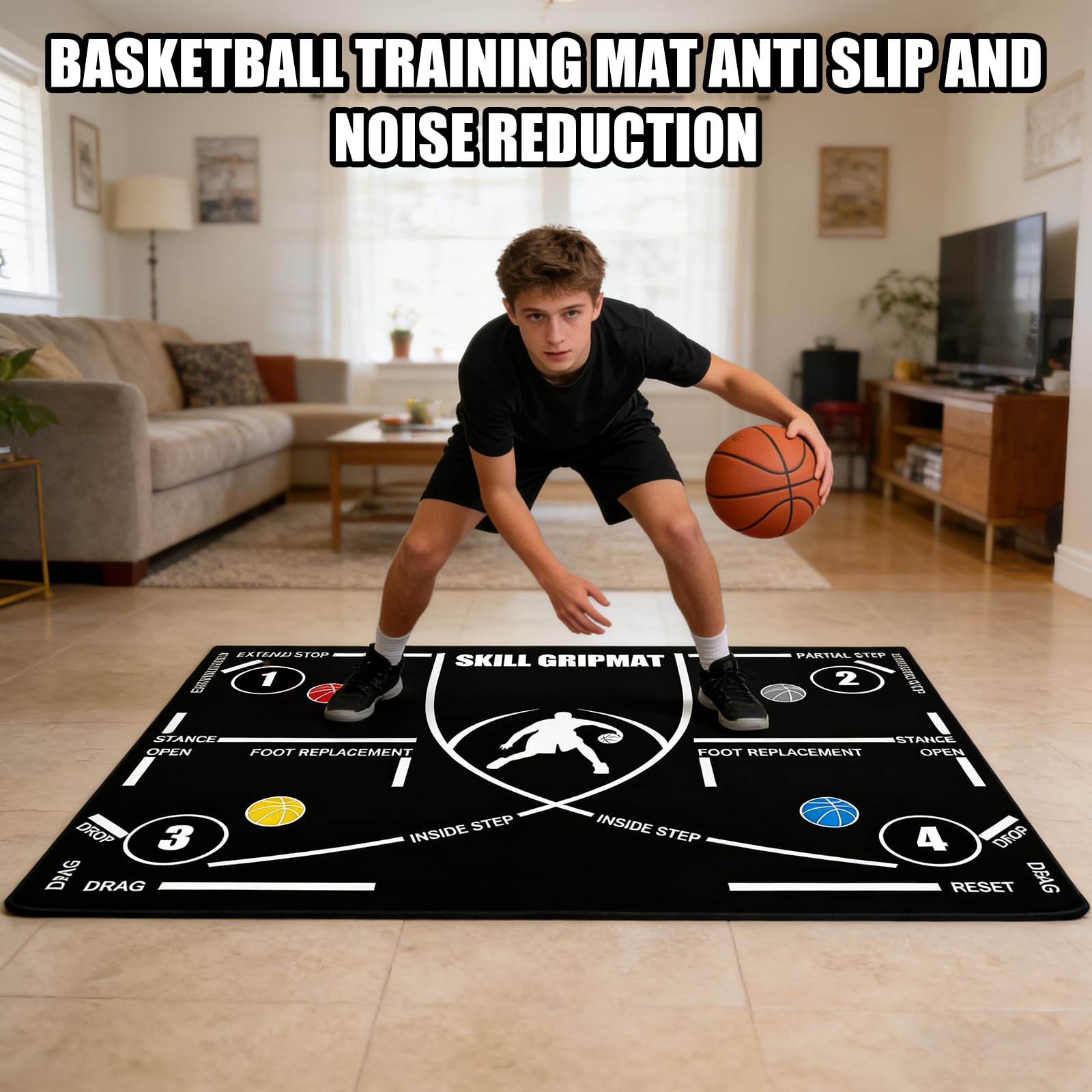 Esterilla de entrenamiento de baloncesto, 120 × 80 cm, antideslizante, para entrenamiento de pies y regateo, silencioso, gran formato para entrenamiento de pasos de baloncesto, interior y exterior