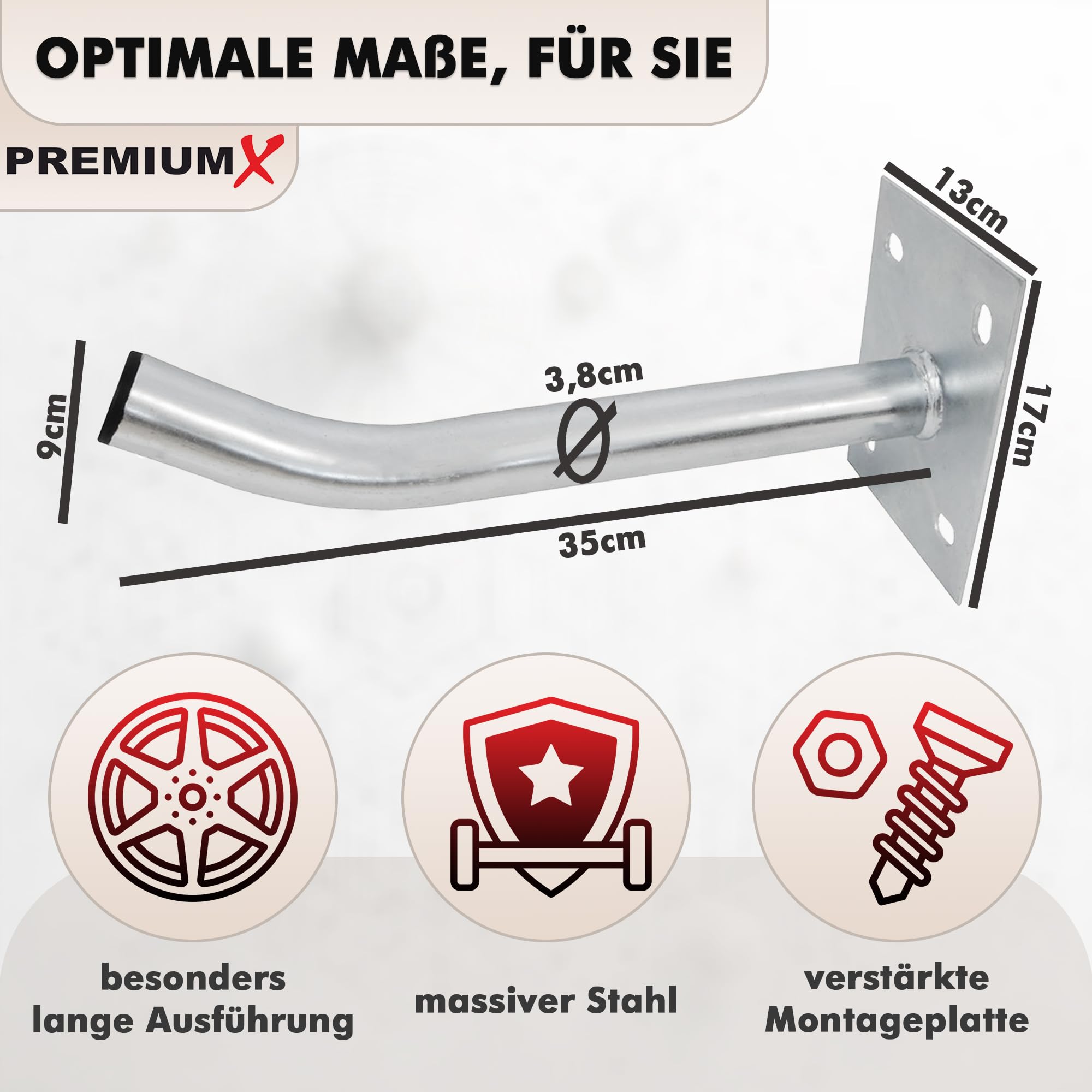 Premium X 4x Autoreifen Wandhalter 35cm | Reifenhalter für Auto Felgen, Inkl. Montage Schraubensatz
