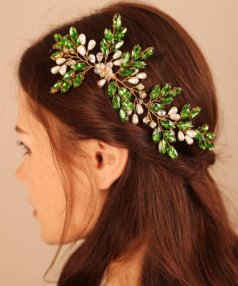 Xerling Vintage Hair Comb Brides Wedding Blue Crystal Hair Accessory Bridal Headpiece Pearl Hair Piece Jewelry (Blue)