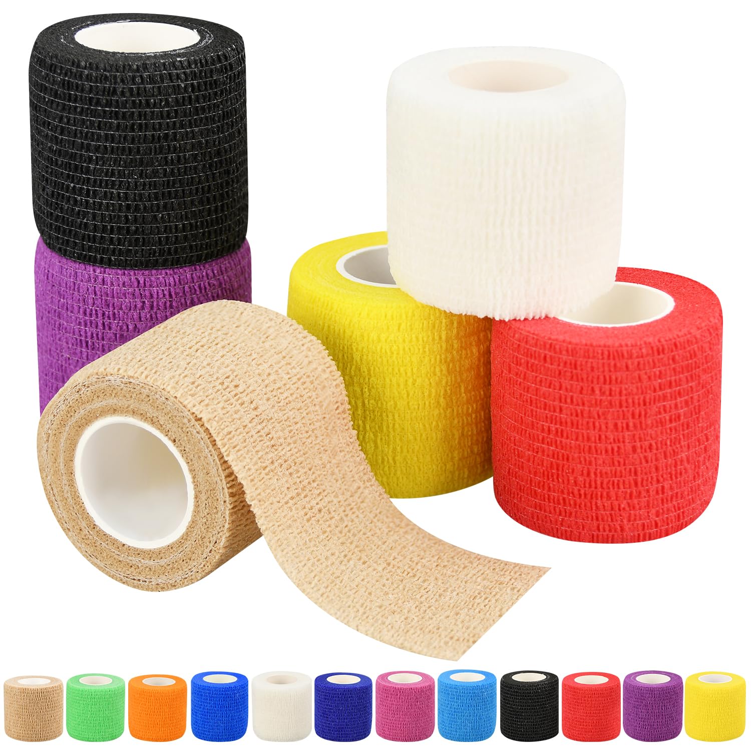 6pcs 2in Self Adhesive Bandage Wraps, 12 Colors, 5 Yard Wraps for Sports