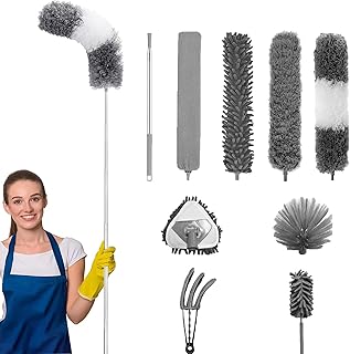 9 Pcs Microfiber Feather Duster, Microfiber Duster Kit, Extendable & Bendable Dusters with Long Extension Pole , Washable Lightweight Dusters for Cleaning Ceiling Fan, Blinds, Furniture, Cars