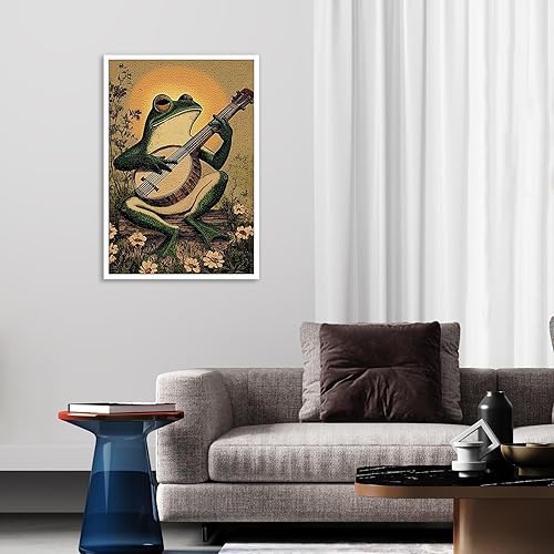 Miniatura 3 de FBKDVC Póster de rana jugando banjo lienzo para pared, diseño de cómics vintage, retro, lindo animal para pintura bohemia, sala de estar, arte rana