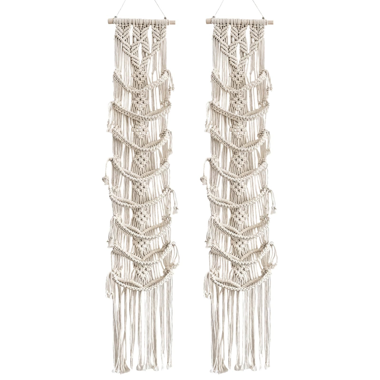 Juego de 2 soportes para sombreros de macramé, soporte para gorras de béisbol montado en la pared, almacenamiento de algodón bohemio