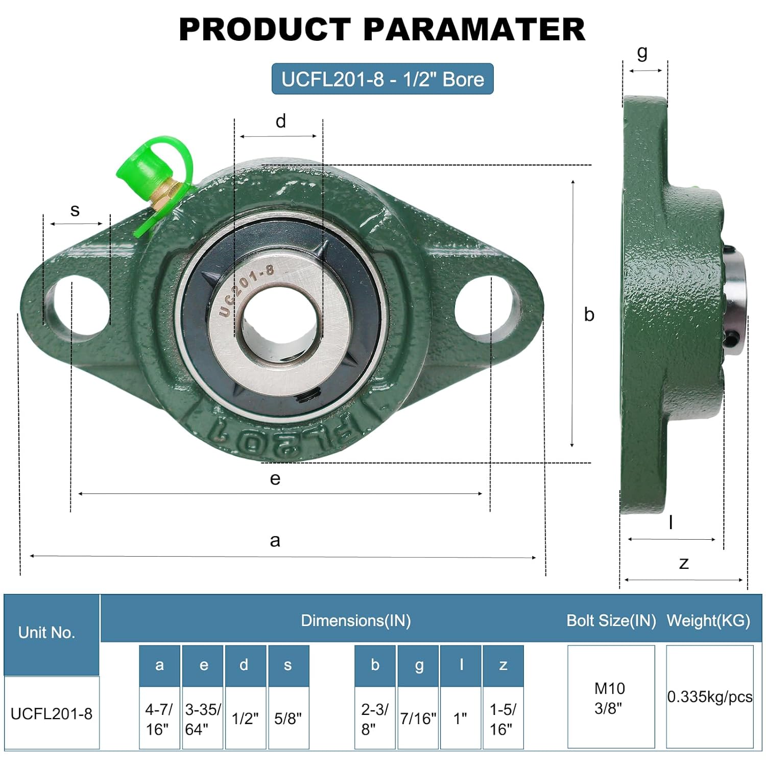4 Pack UCFL201-8 Pillow Block Bearing, Flange Mount Ball Bearing Unit, 1/2" Bore, 2-Bolt Flange, Self Aligning Cast Iron Housing, Set Screw Locking Style Flange Pillow Block Bearing (201)