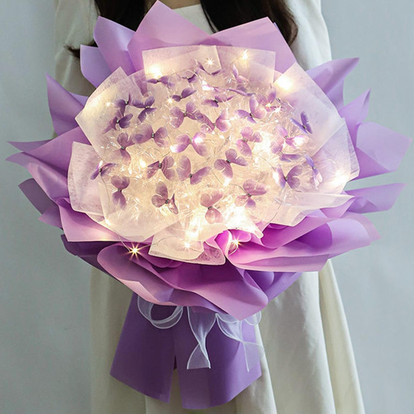 Bouquet di Farfalle, Materiali per La Realizzazione di Bouquet di Fiori con Carta da Regalo, Regalo di Nozze Decorativo, Kit di Materiali Fai da Te, F, Viola 52 Farfalla