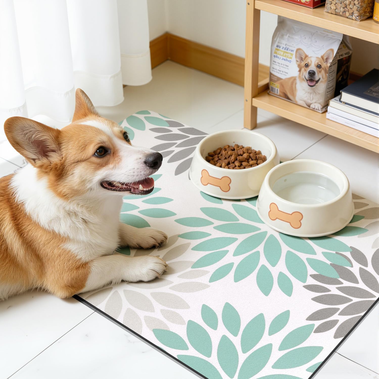 Floral Dish Drying Mat, Super Absorbent & Hide Stain Coffee Mat,