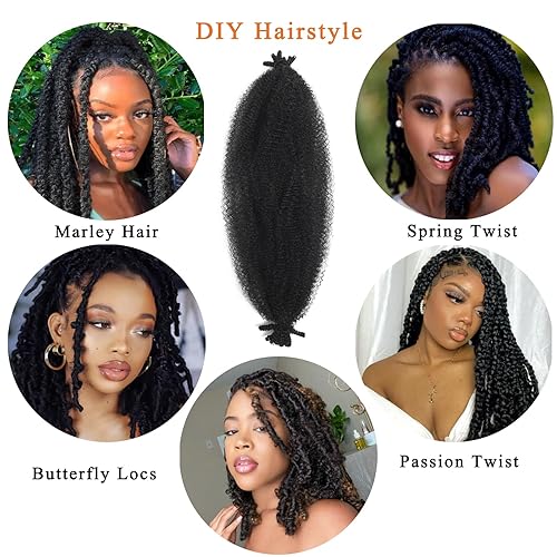 Miniatura 5 de 8 paquetes de cabello trenzado Marley Twist 1B, 18 pulgadas, cabello afro Twist preseparado sintético para rastas suaves, cabello de ganchillo