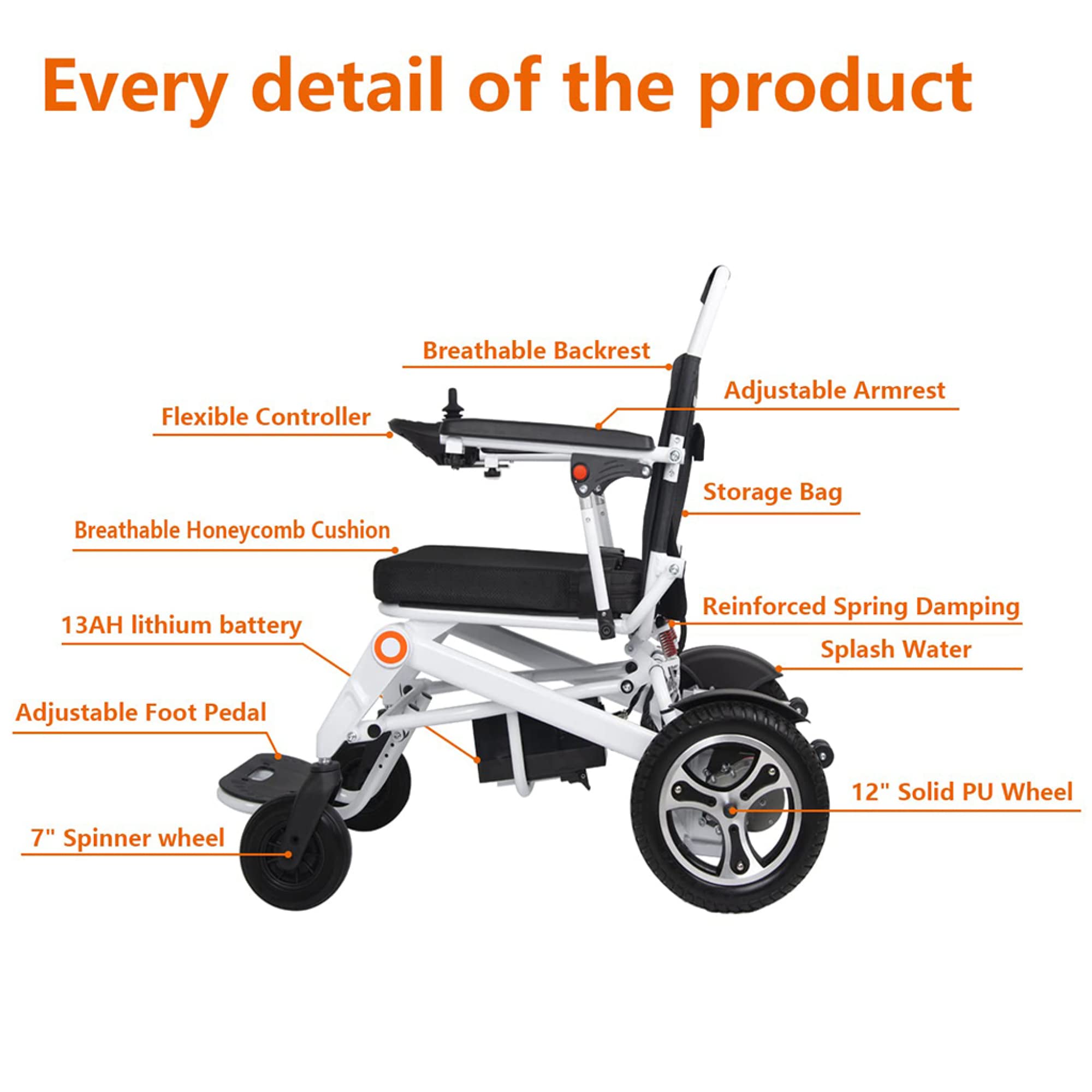 Carrozzine Carrozzine elettriche Portatili - Carrozzina elettrica Pieghevole in Alluminio Leggero con Motori potenti, Durata 20 km, Omologata per Le compagnie aeree