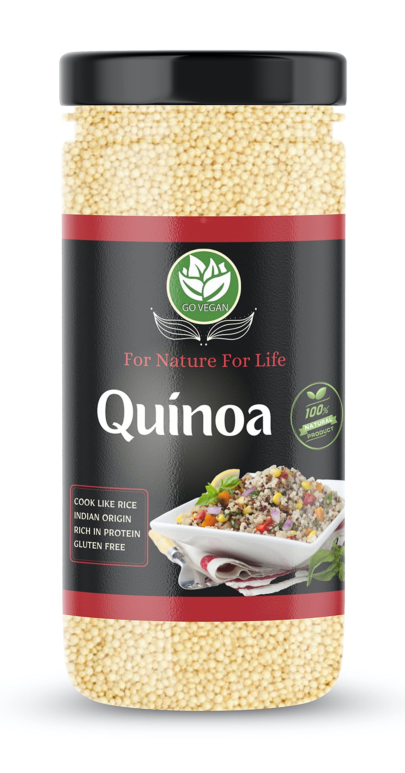 Go Vegan healthy Gluten Free White Quinoa - 700 Gram | FSSAI Certified 100% Pure & Natural, Gluten Free, Rich in Protein, Iron and Fiber (Jar Pack)