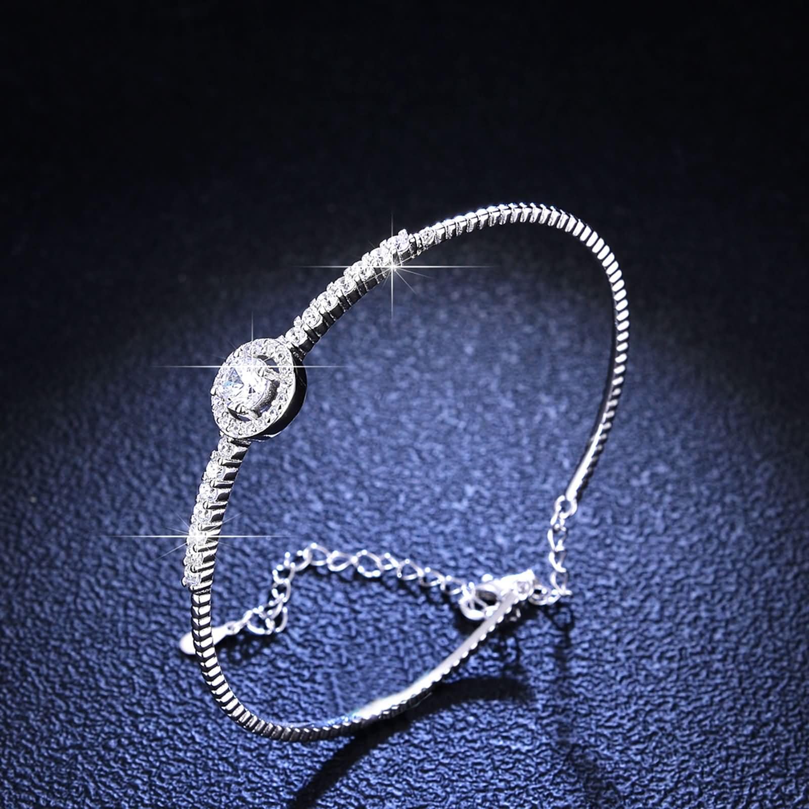 Bracciale Oro Giallo 9Kt / 14Kt / 18Kt per Donna, Rotondo con Diamante Sintetico e Moissanite, Regolabile 16 CM + 5 CM, Bracciale da Donna Argento