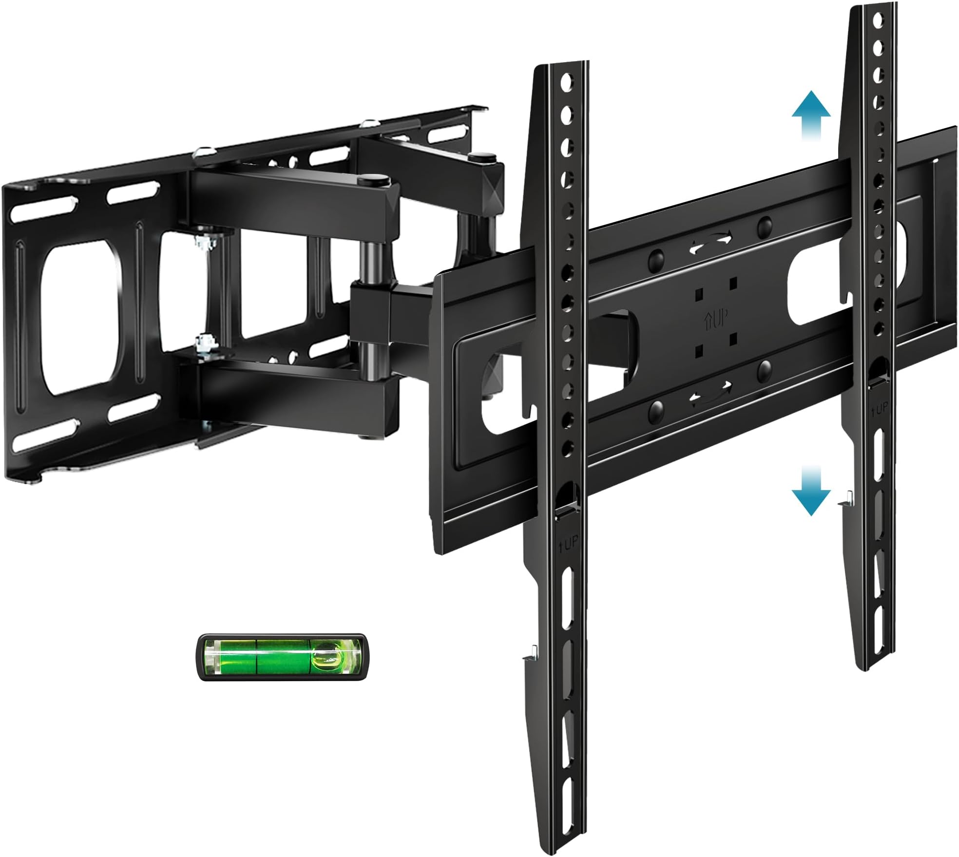 Full Motion TV Mount with Height Adjustment - Wall Mount for 26-65 Inch Flat & Curved TVs, Swivel Tilt Extension, Leveling, Max VESA 400x400mm, Holds up to 110lbs, 16" Studs