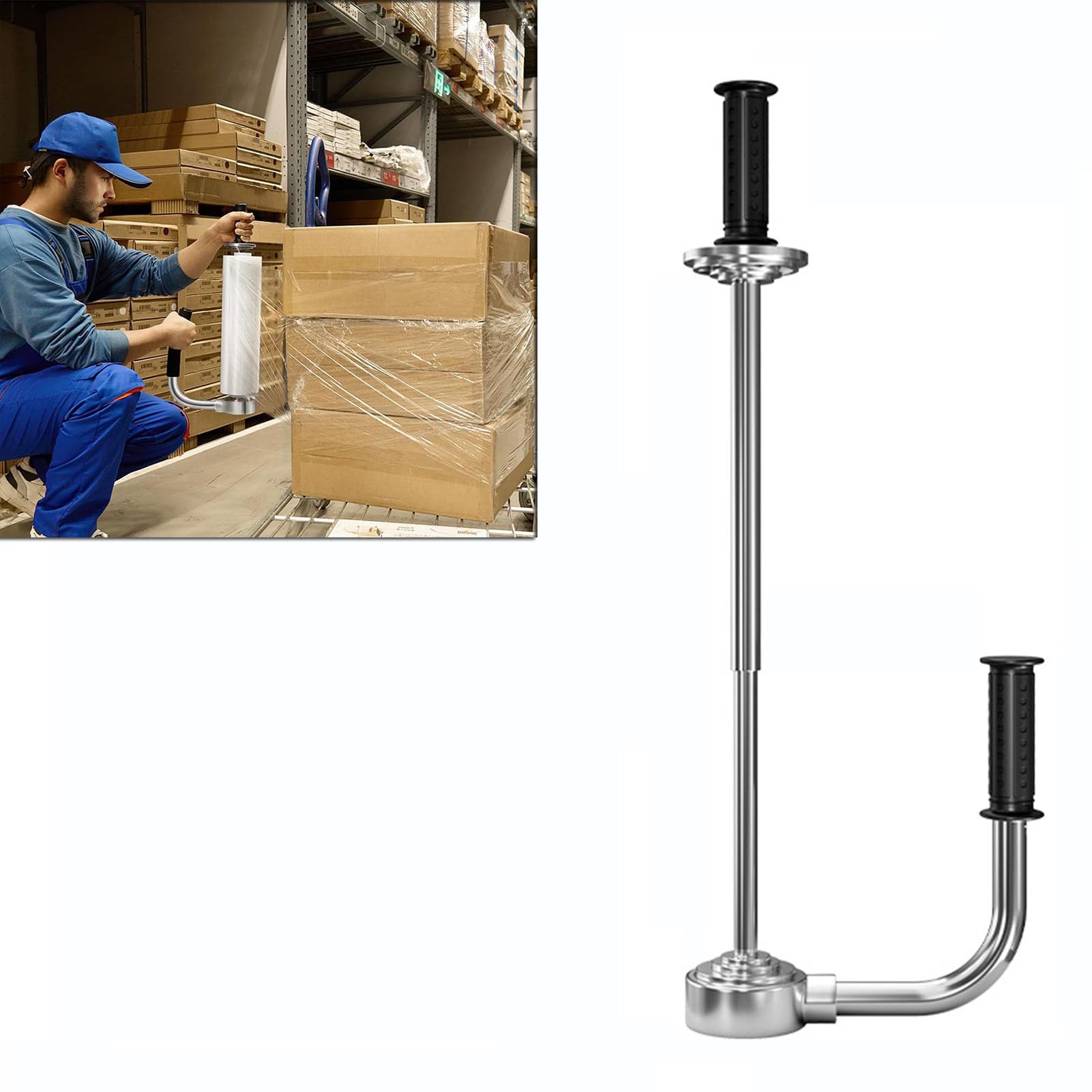 Mango para Film retráctil, dispensador de Film Estirable, Soporte para dispensador de Film Estirable, máquina de Embalaje Manual - Compatible con Ancho de Film de 11.8 a 19.6 Pulgadas