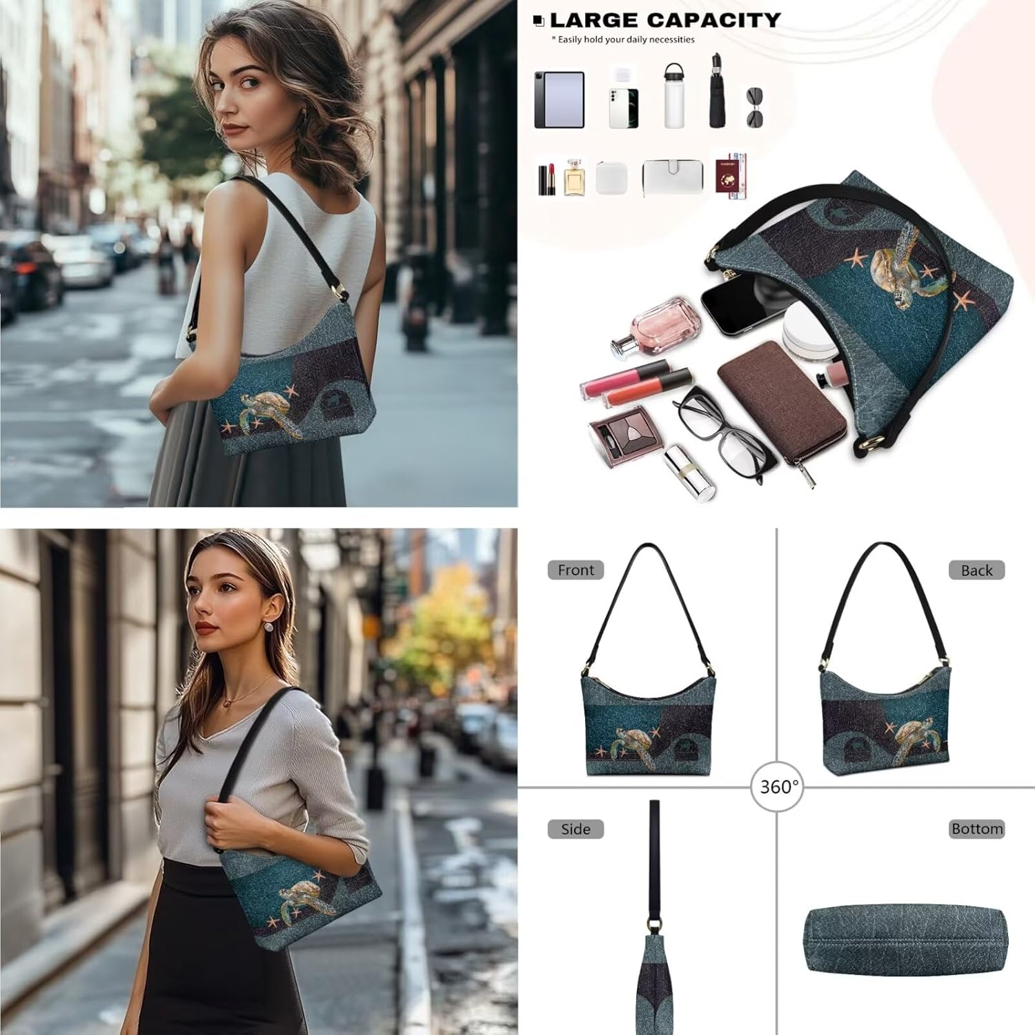 Womens Underarm Shoulder Bag with Wallet Set Brown Under Arm Purses Crescent Top Handle Purse for Date Shopping - Image 2