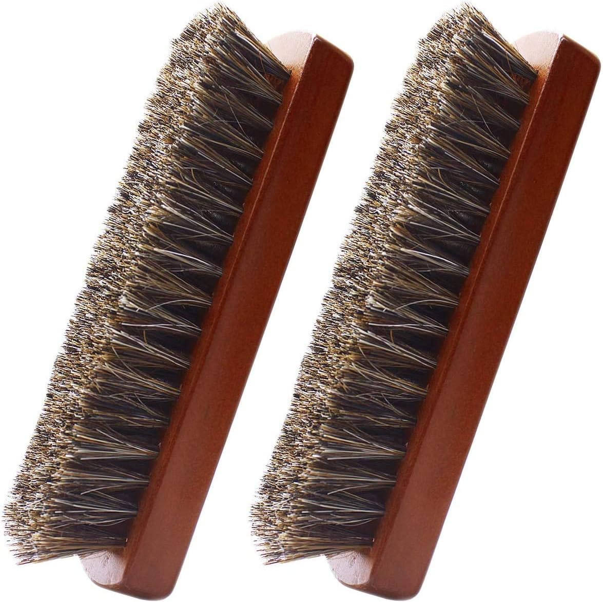 HomkeenShoe Brush, Set Hand Scrubbing Brush Horse Hair Brushes Shine Buff Polish Cleaner Brush Kit for Shoes Boots Coats Sofa Sneakers Trainers Wooden Household Scrub 100% Horsehair 2 Pieces